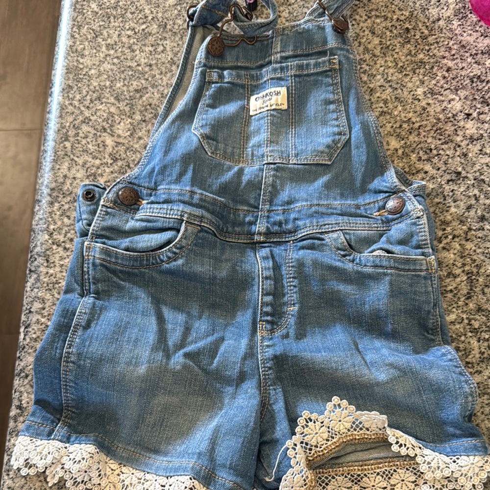 Chaps Blue Denim Overalls with White Lace